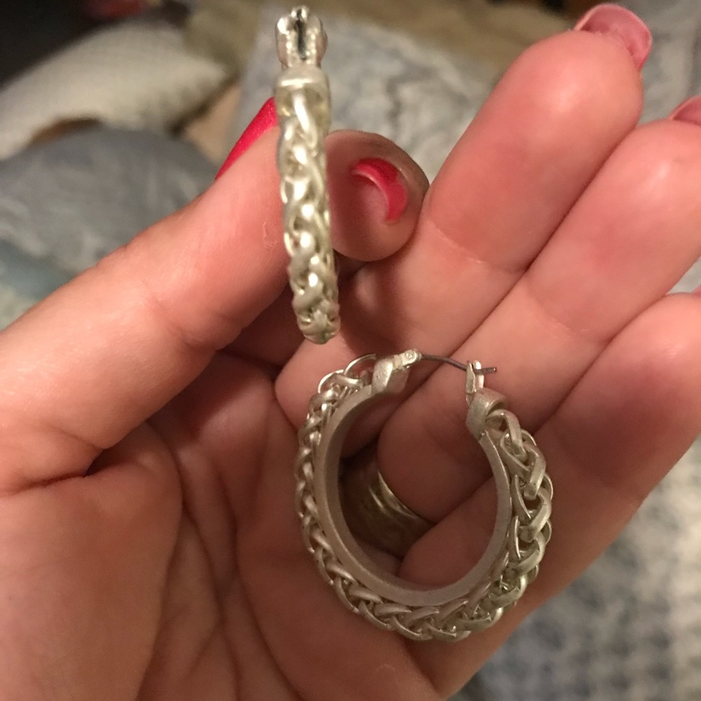 Silver braided hoop earrings